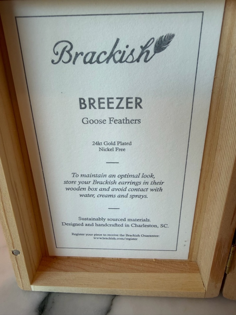 Brackish Breezer Goose Feather Teal Drop Earrings  New in Box - Picture 2 of 4